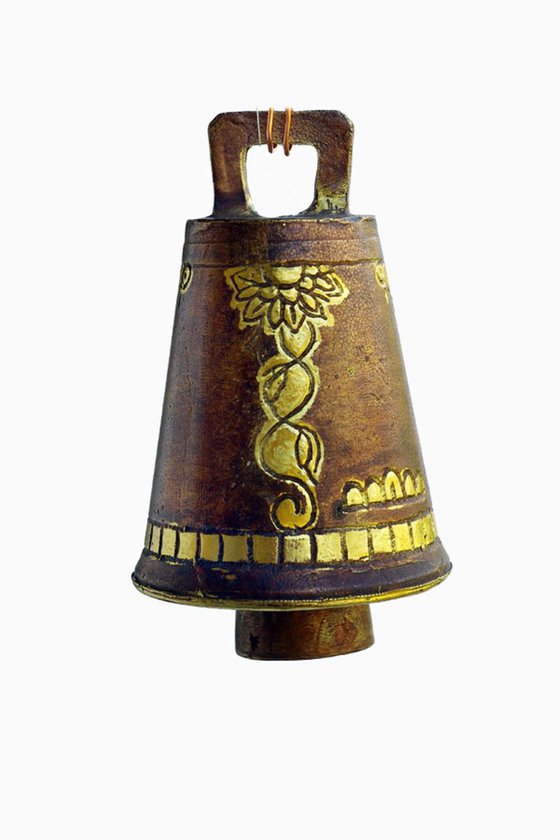 Bronze Bell Sculpture with Floral Elements