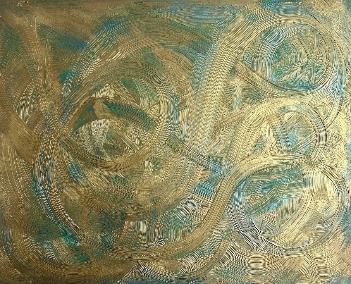 Abstract Acrylic Painting By Exclusive Arts, 39 X 31, Green Gold 100X80X2, Original Artwork