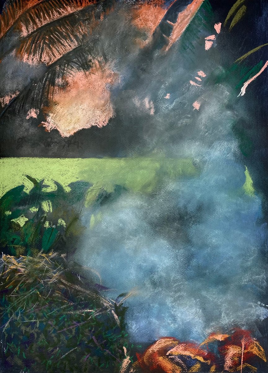 Impressionistic Landscape Pastel Drawing By John Cottee, 22 X 30, Smoke, Original Artwork