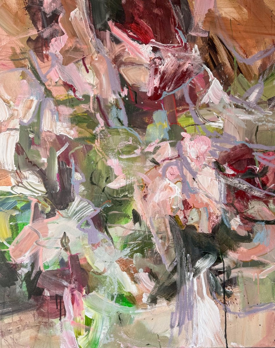 Impressionistic Abstract Acrylic Painting By Anna Rolskaya, 31 X 39, Gardens Of Eden, Original Artwork