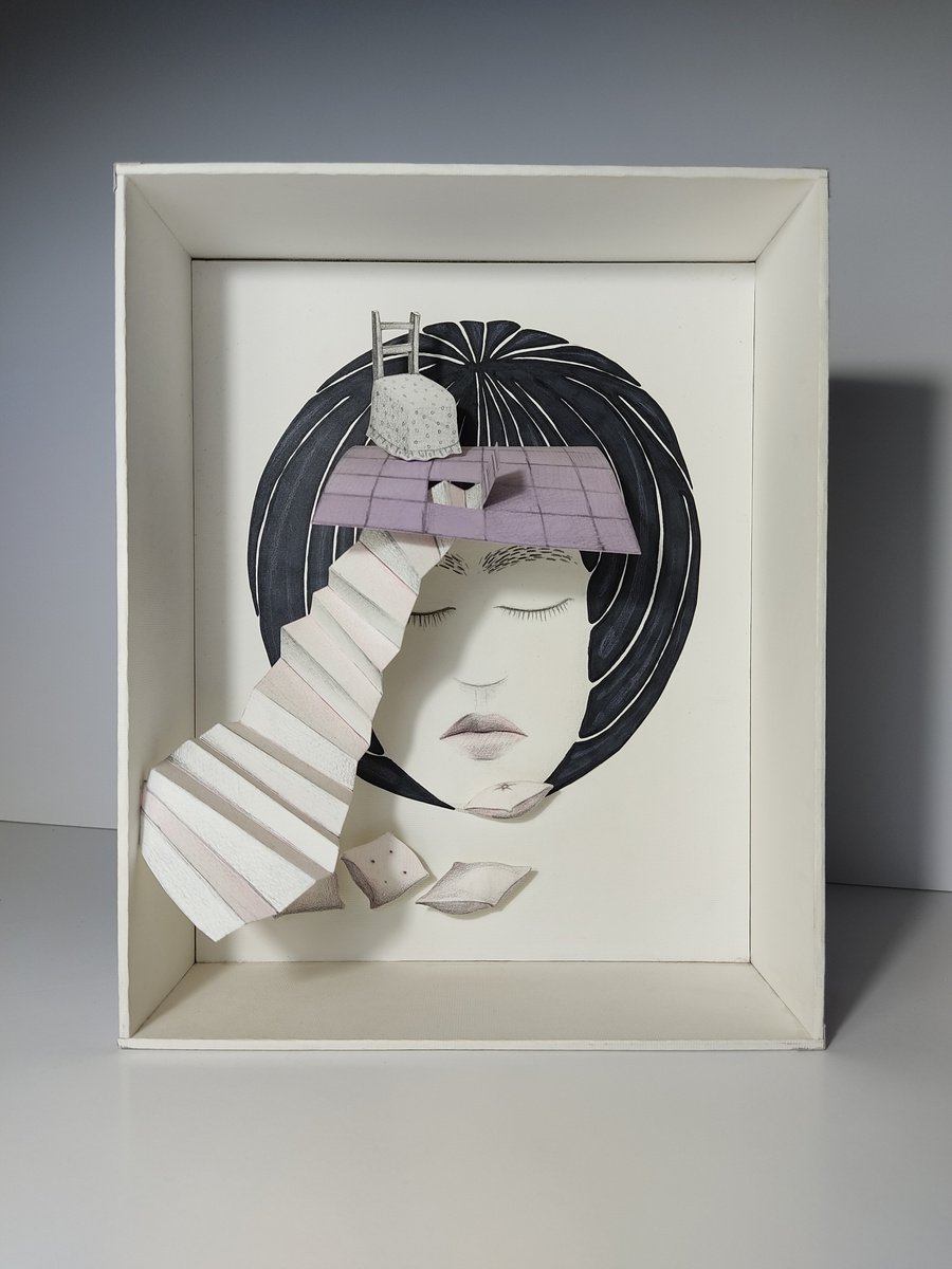 Illustrative Cityscapes Sculpture By Andromachi Giannopoulou, 10 X 12, Secret Room, Original Artwork