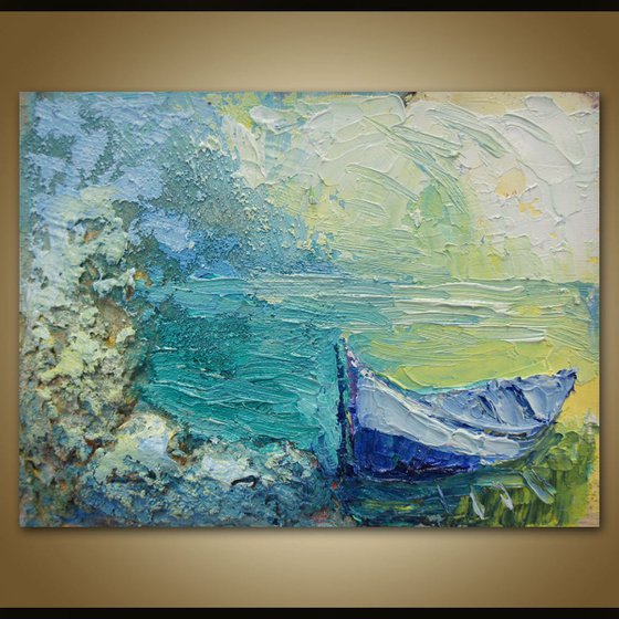 Fishing boat. oil painting seascape