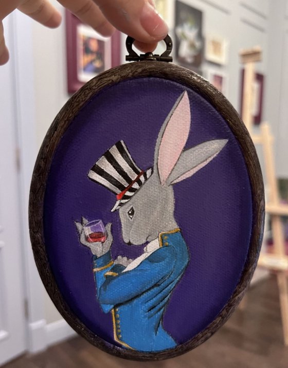 The "Christmas Rabbit" is 15x11.5cm.  Acrylic.