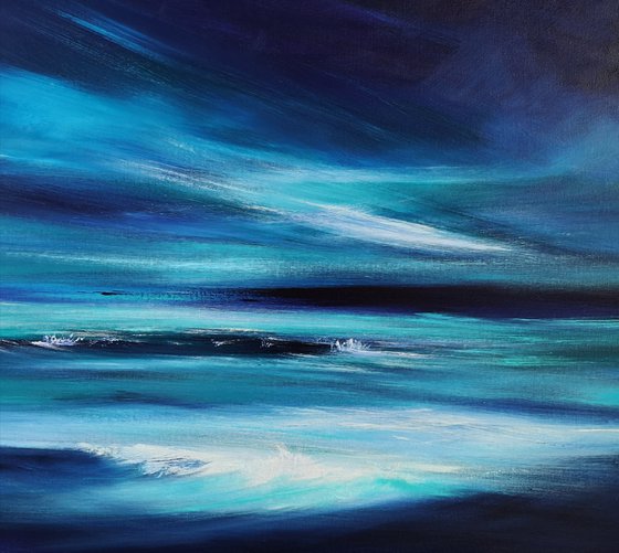 "Midnight Blue" - Cornish Seascape, Art, Skyscape