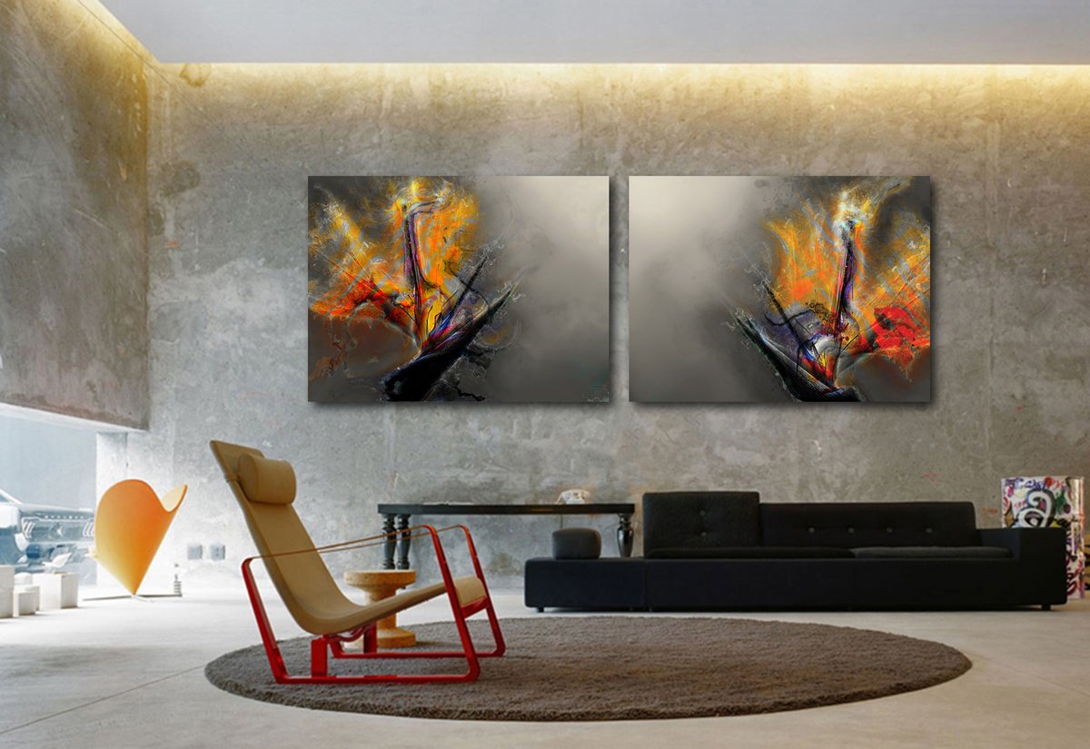 Abstract Botanical Print By Javier Diaz, 114 X 46, Delirios Vi/Xl Large Diptych Set Of Two Panels, Original Artwork