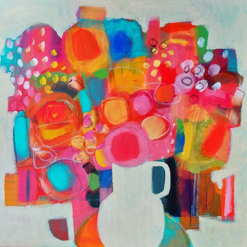 Summer Bouquet in a White Vase by Jan Rippingham