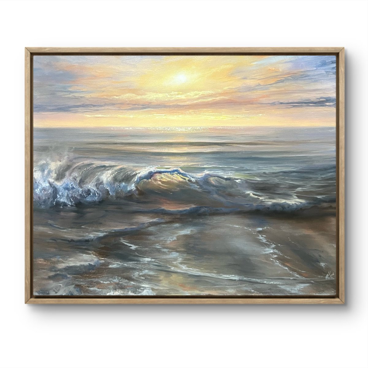 Photorealistic Landscape Oil Painting By Alesia Yeremeyeva, 20 X 16, Glimmering Horizon, Original Artwork