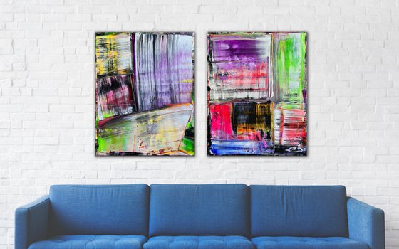 "You Pretty Things" - Original PMS Abstract Acrylic Painting Diptych On Canvas - 48" x 30"