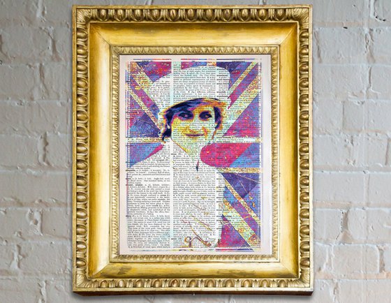 Diana - Princess of Wales - Collage Art on Large Real English Dictionary Vintage Book Page