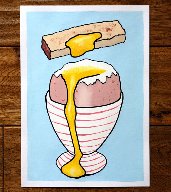 Boiled Egg And Soldier Pop Art Painting On A4 Paper