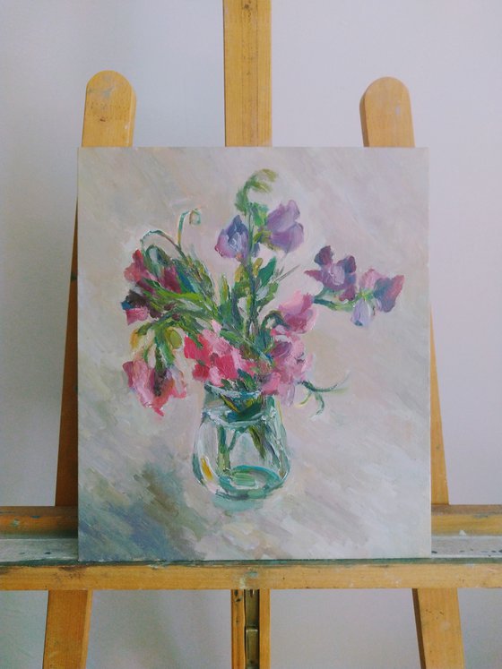 Sweet pea.  Original oil painting 2021