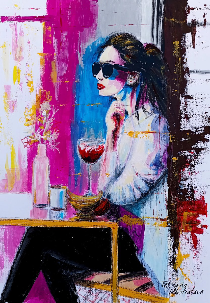Urban And Pop Acrylic Painting , The Silence Tastes Like Wine. By Tatsiana Yelistratava, 14 X 20, Artwork For Sale On Artfinder