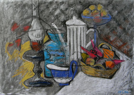 Still life with a white coffee pot