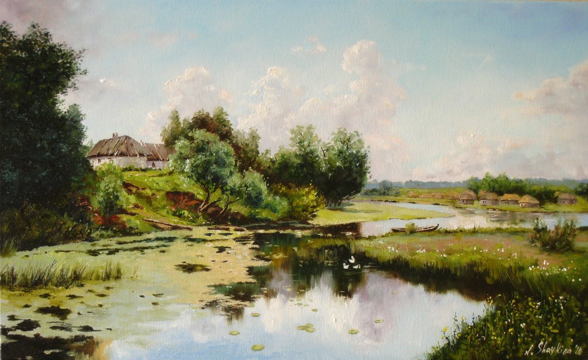 Photorealistic Oil Painting , Countryside By The River By Natalia Shaykina, 20 X 12, Artwork For Sale On Artfinder