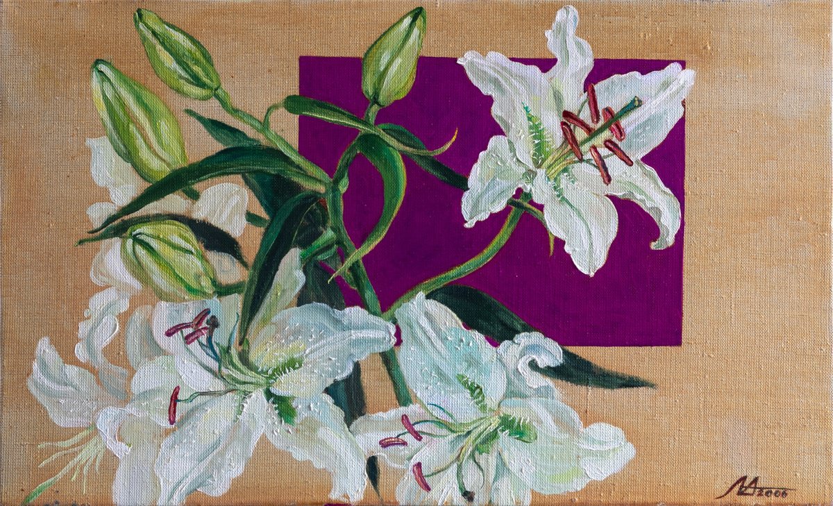 Photorealistic Oil Painting , Lilies By Alona Lesnichenko, 21 X 13, Artwork For Sale On Artfinder