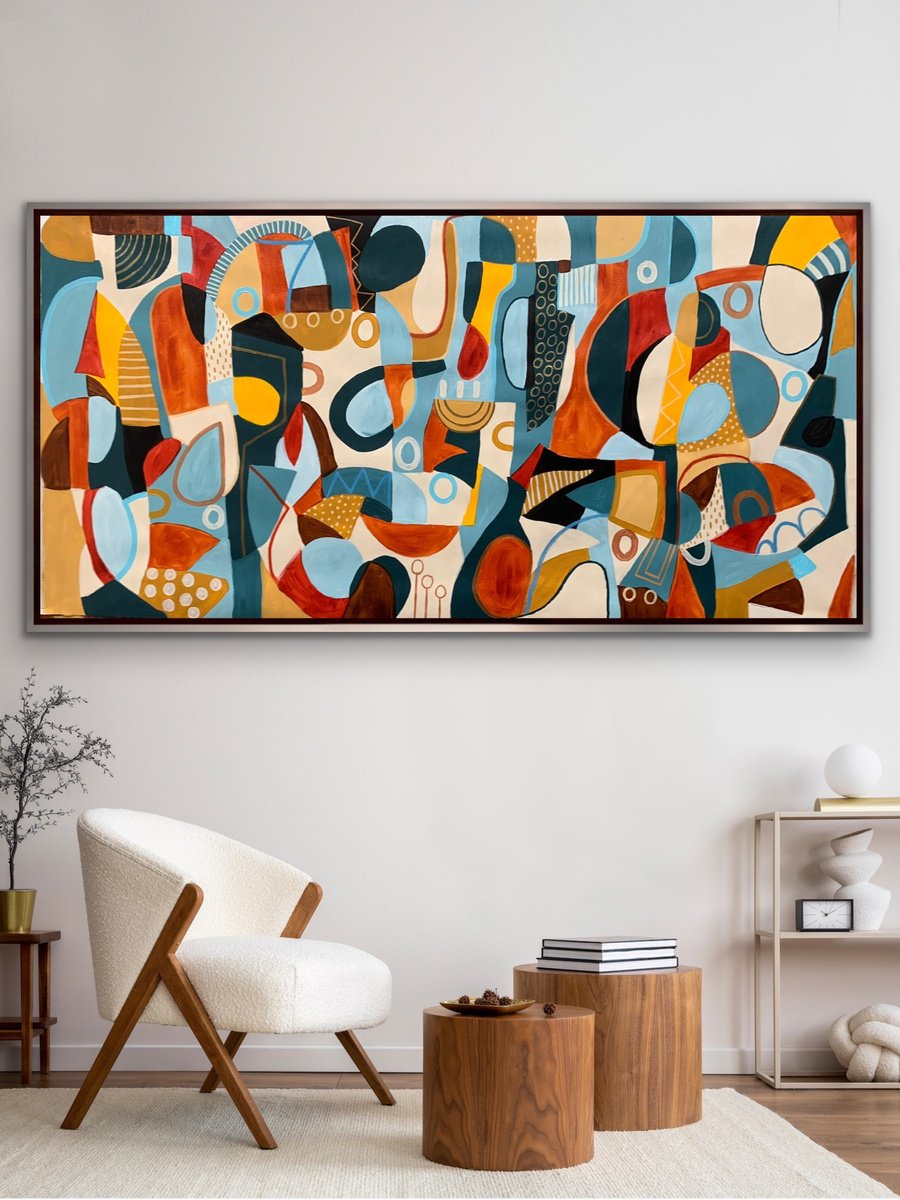 Organic Abstract Acrylic Painting By Rashna Hackett, 72 X 37", Amber Whispers, Original Artwork