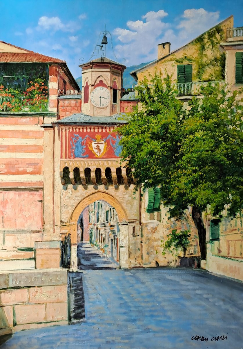 Impressionistic Cityscapes Oil Painting By Claudio Ciardi, 20 X 28, Finalborgo, Original Artwork