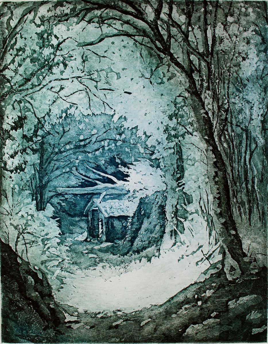 Impressionistic Landscape Etchings & Engravings By Rung Tsu Chang, 12 X 16", Sur Le Chemin De Saint Jacques, Original Artwork