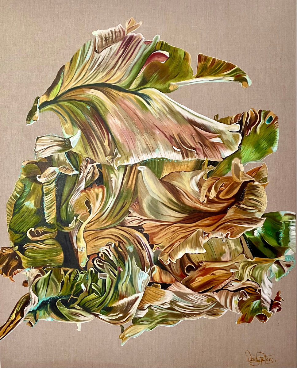 Organic Botanical Oil Painting By Wendy Peters, 48 X 60", Tulip Tapestry, Original Artwork