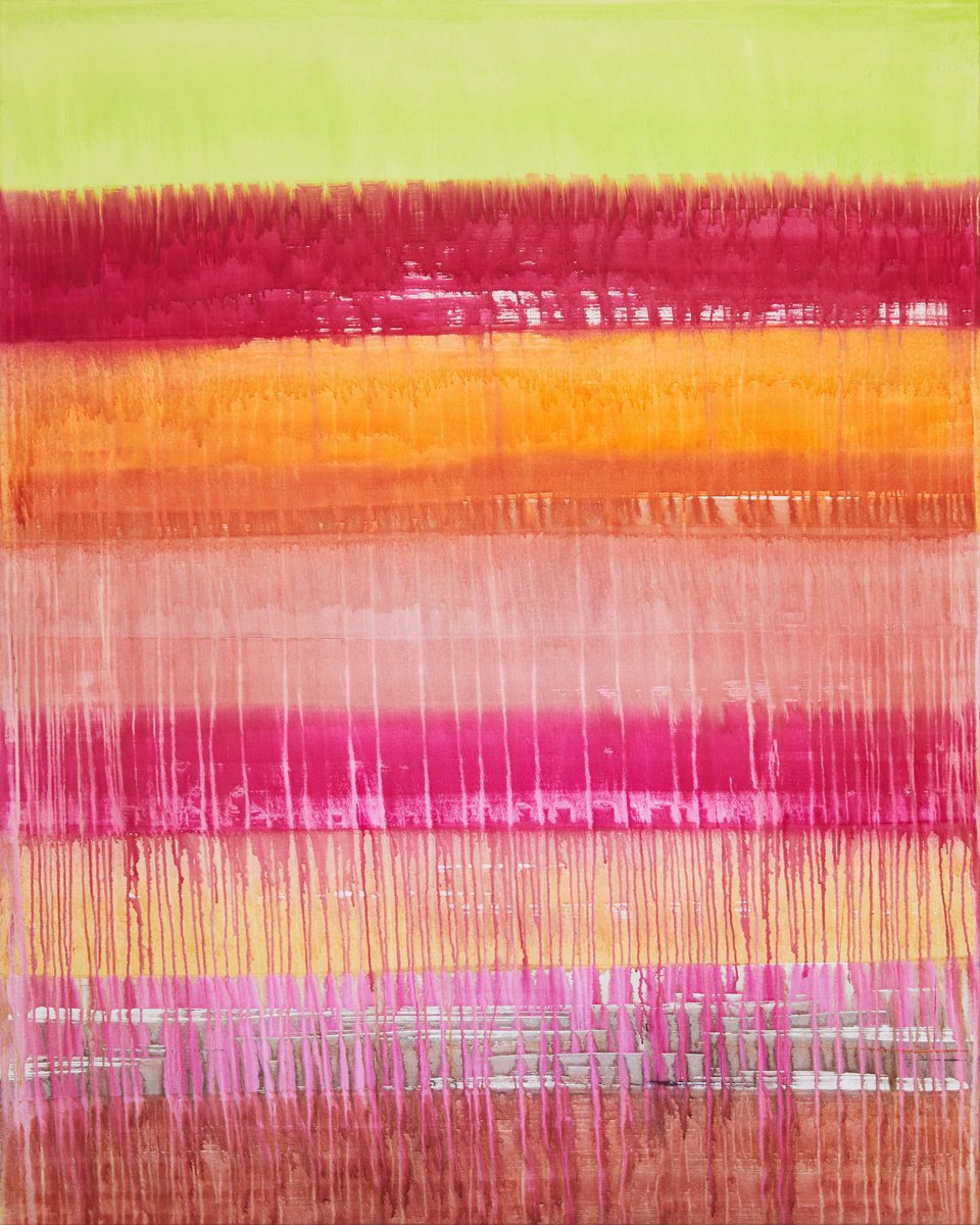 Geometric Abstract Acrylic Painting By Simon Findlay, 63 X 79", Autumn / Yellow Red Orange, Original Artwork