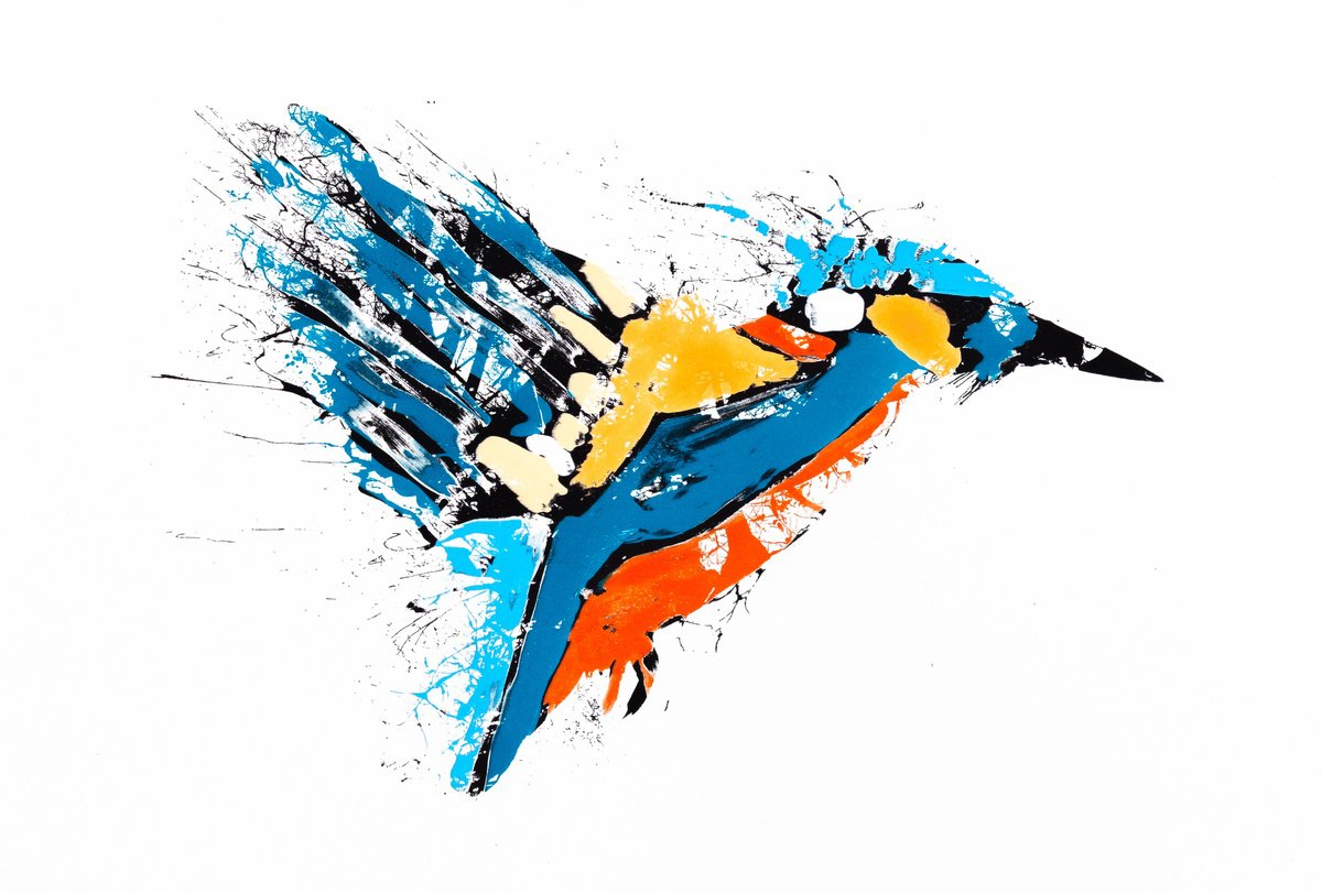 Graphic Animal Screenprint By Rob Wass, 23 X 16", Kingfishing, Original Artwork