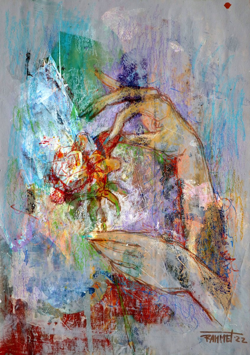 Impressionistic Botanical Acrylic Painting By Rakhmet Redzhepov, 16 X 23", Roses.(Fantasy With Flowers 26), Original Artwork