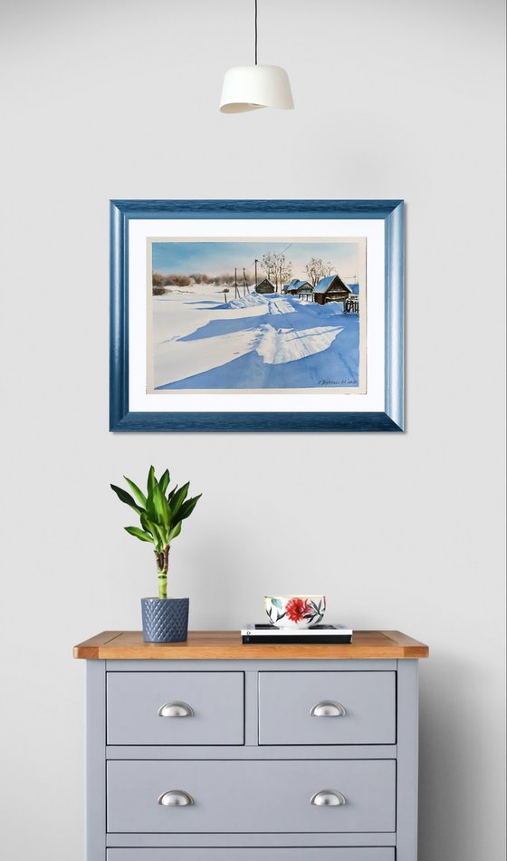 Winter morning, original watercolour painting