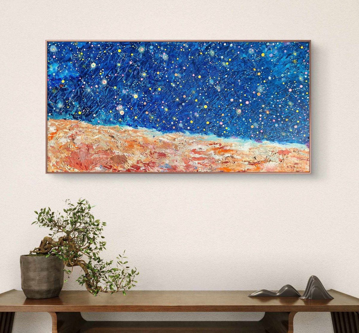 Organic Landscape Painting By Marian Gorin, 39 X 20", Celestial Bloom Ii, Original Artwork