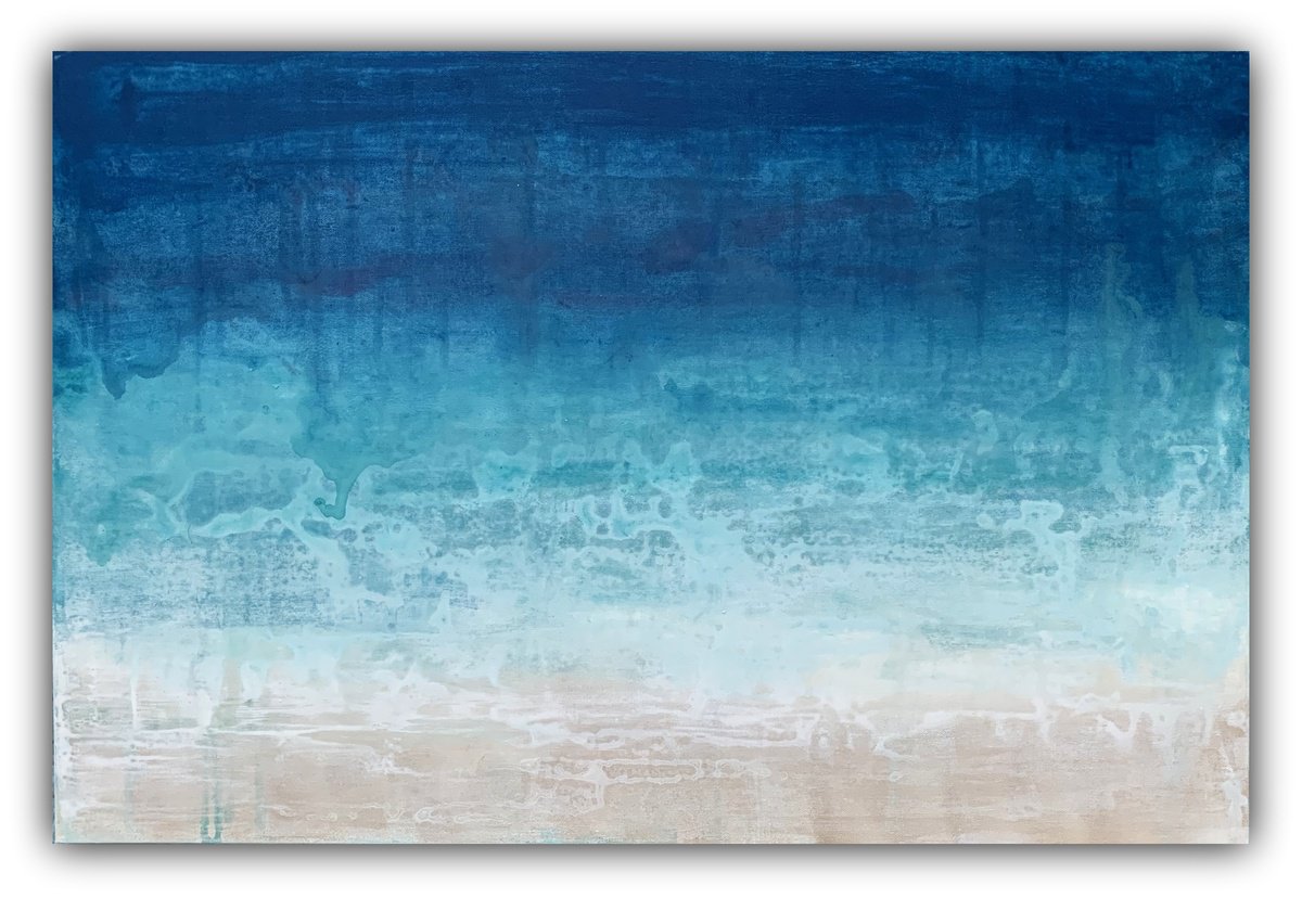 Organic Abstract Acrylic Painting By Elizabeth Moran, 36 X 24, Oceanview, Original Artwork