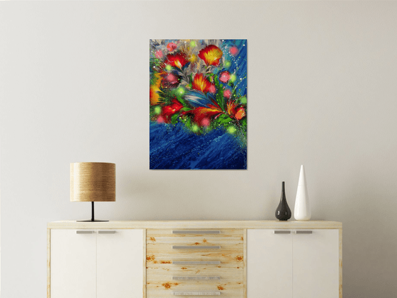 "Summer Sea Breeze" Floral Abstract Painting 60 x 80cm