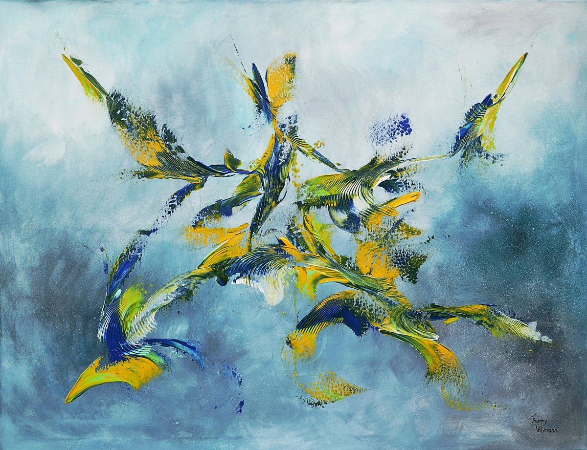 Abstract Acrylic Painting By Thierry Vobmann. Abstract ., 47 X 37", Galactic Energy, Original Artwork