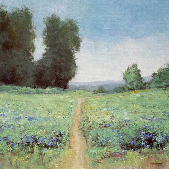 Flower Field Path 210710, flower field impressionist landscape oil painting