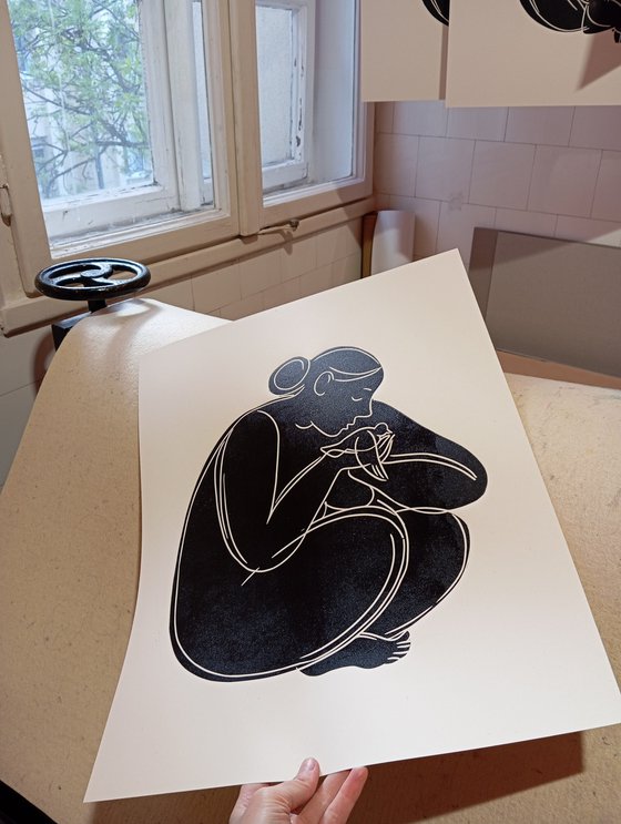 Linoprint "Bird-1" 40x50cm