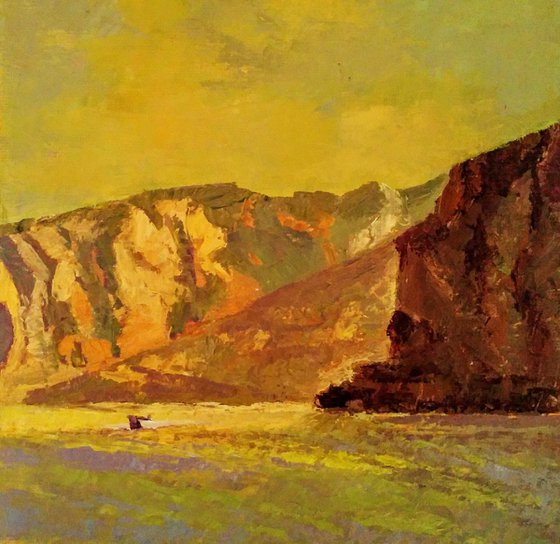 Morning light on the cliffs seascape oil painting
