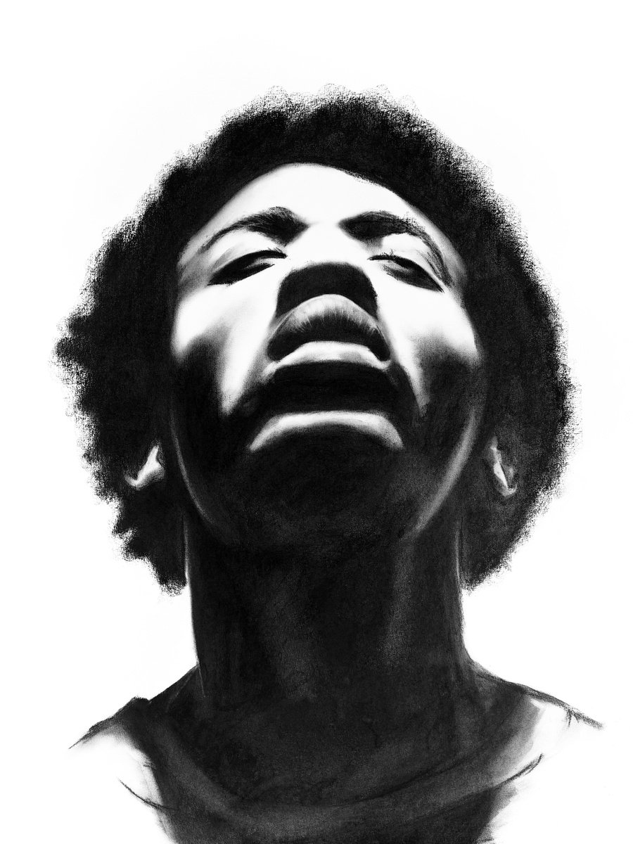 Photorealistic Portrait Charcoal Drawing By Denny Stoekenbroek, 20 X 26, Breaking Through, Original Artwork