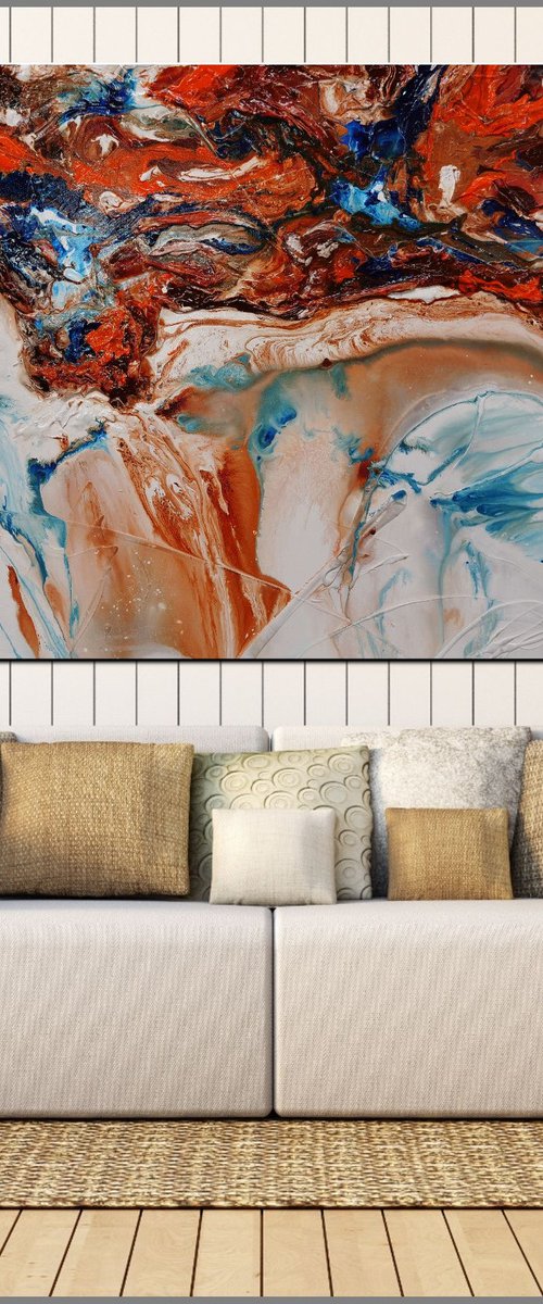 Coastal Fringe 160cm x 100cm Blue Orange Abstract Art by Franko