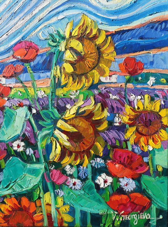 Summer fields under Gogh sky