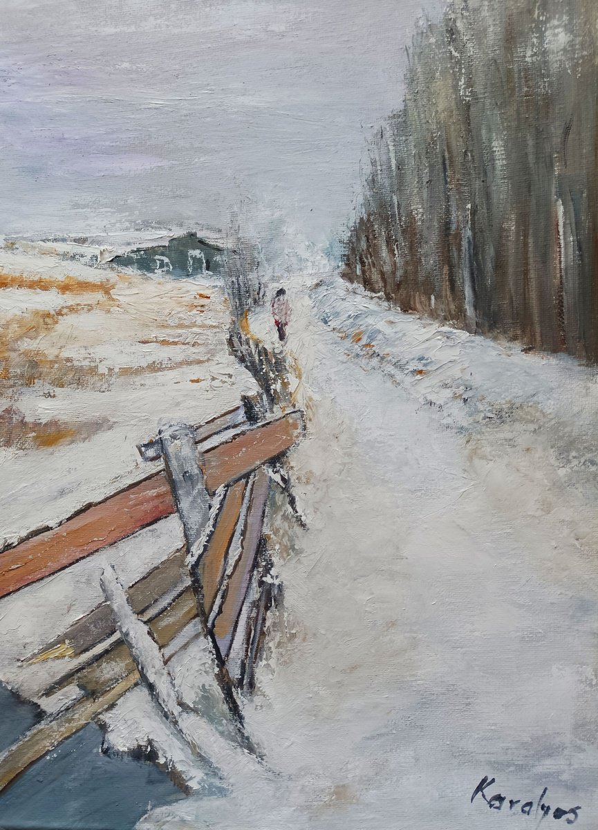 Impressionistic Landscape Oil Painting By Maria Karalyos, 12 X 16", Road, Original Artwork