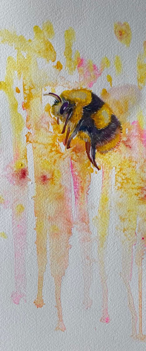 Colourful bumble bee watercolour painting by Bethany Taylor