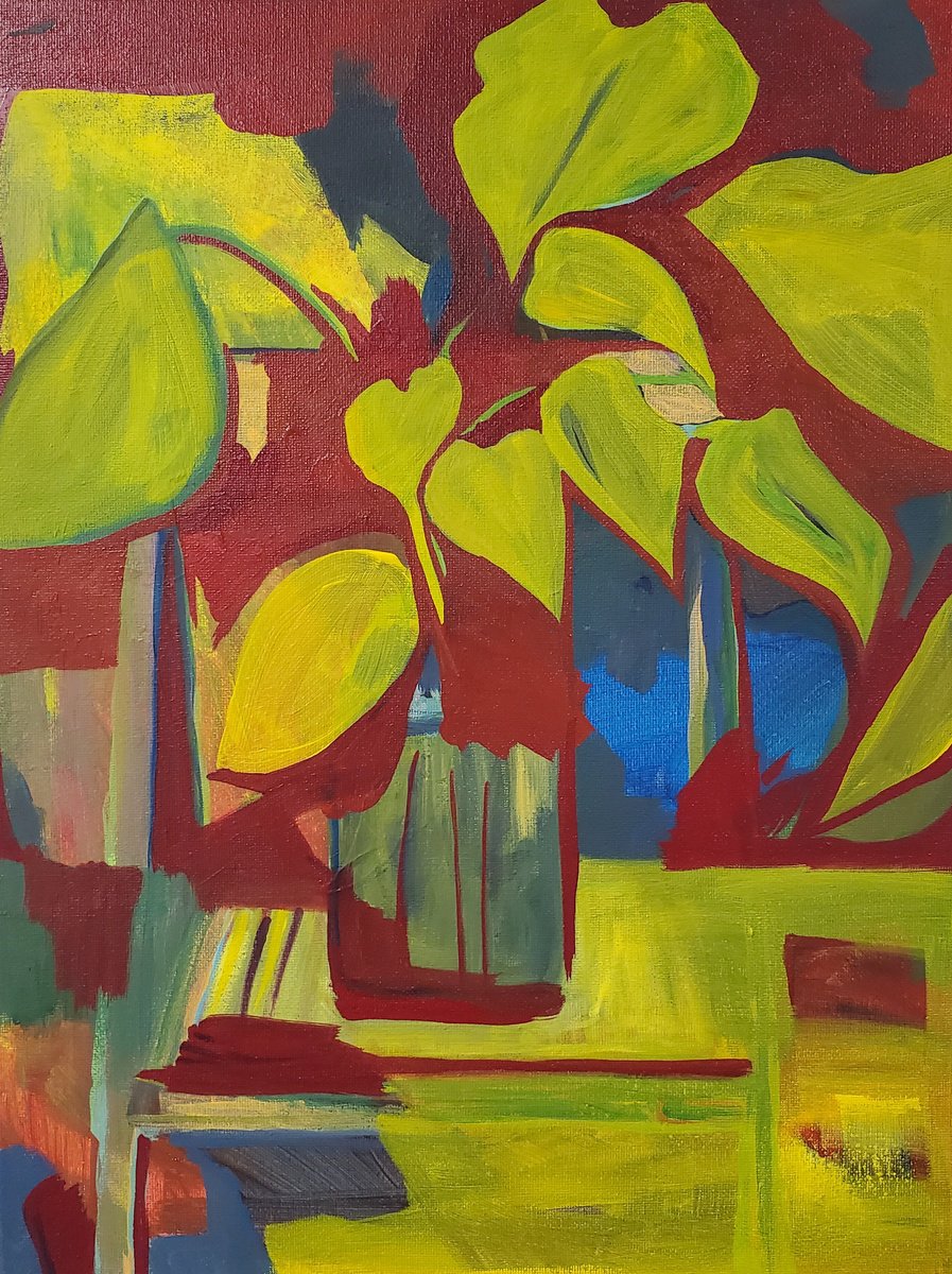 Organic Botanical Acrylic Painting By Rebecca Hodel, 12 X 16", Meditation, Original Artwork