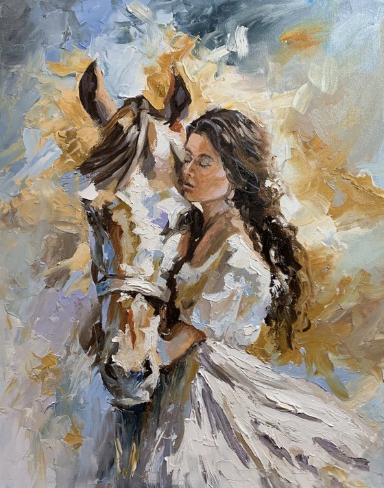 Woman with Horse. Portrait.