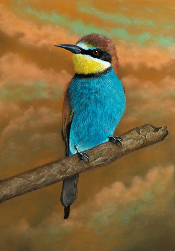 Original pastel drawing bird "European bee-eater"