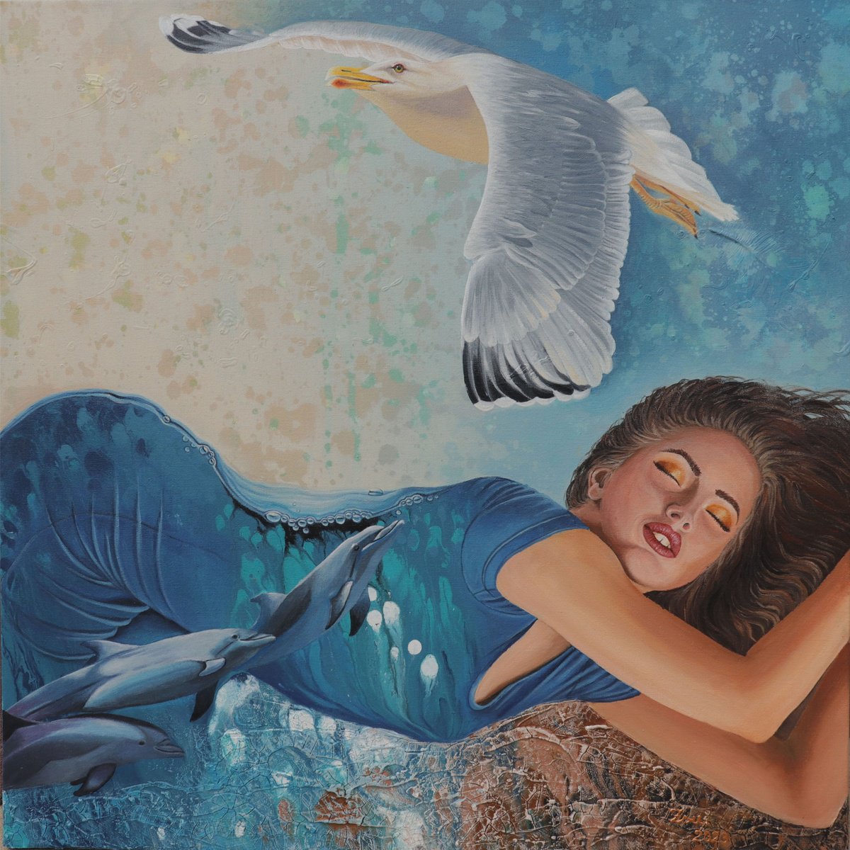 Impressionistic Portrait Acrylic Painting By Zuzana Murenji Domonkos, 31 X 31", Waves Of Serenity (Mira), Original Artwork