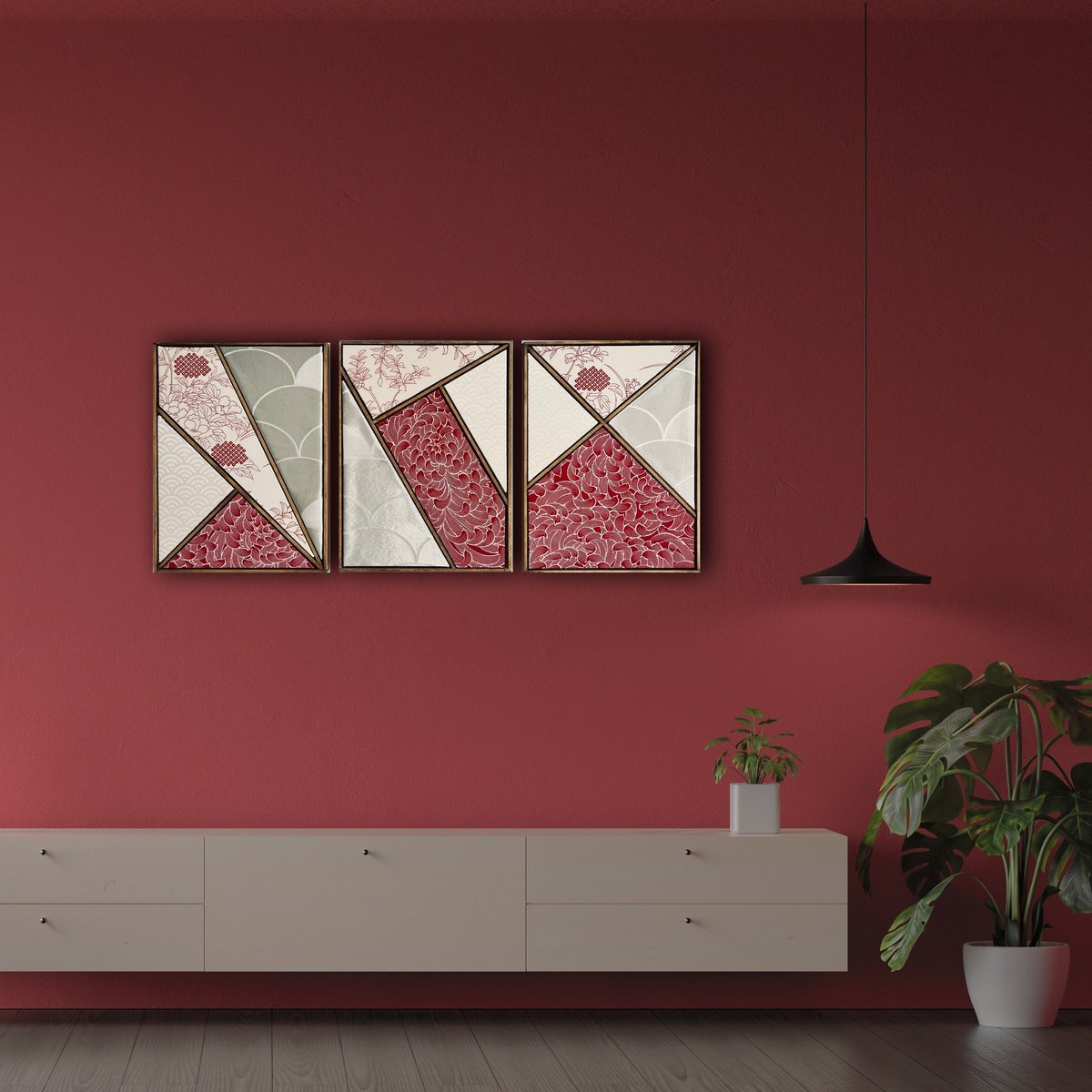 Geometry ~Chrysanthemums~ (Kimono Upcycled) By Lena Okamoto, 35 X 16, Artwork For Sale On Artfinder