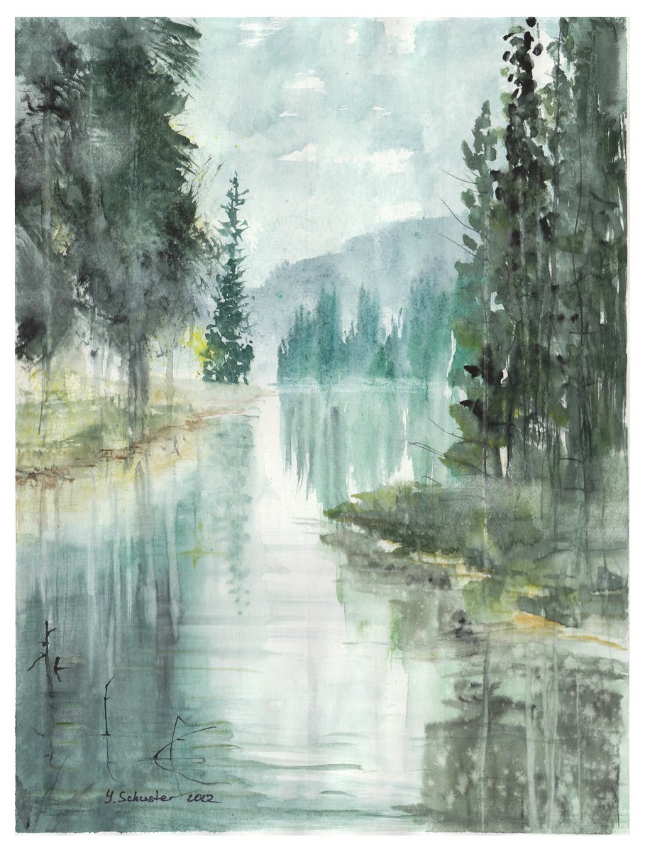 Impressionistic Landscape Watercolour By Yulia Schuster, 10 X 13", Homeland, Original Artwork