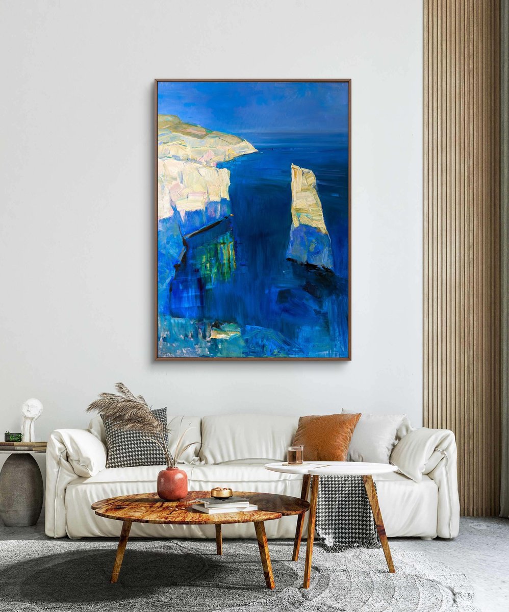Impressionistic Landscape Oil Painting By Yehor Dulin, 41 X 59", "Blue Infinity ", Original Artwork