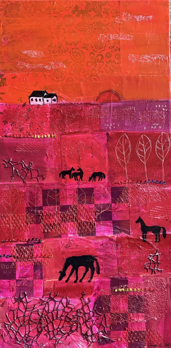 Landscape Painting By Anya Getter, 10 X 20, Sunset, Original Artwork