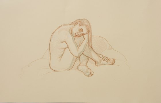 nude study on colored paper