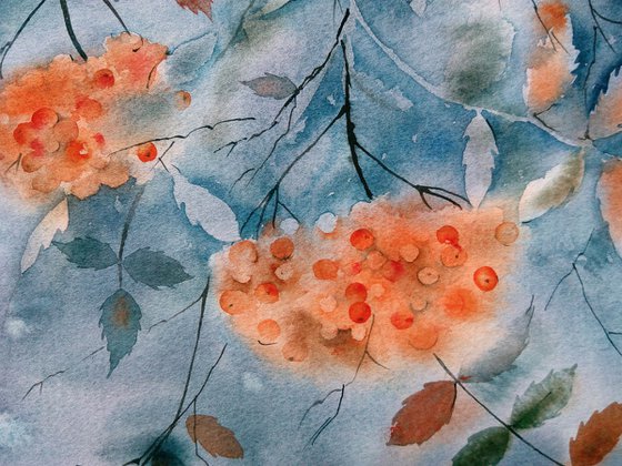 Autumn painting/ Rowan berries art