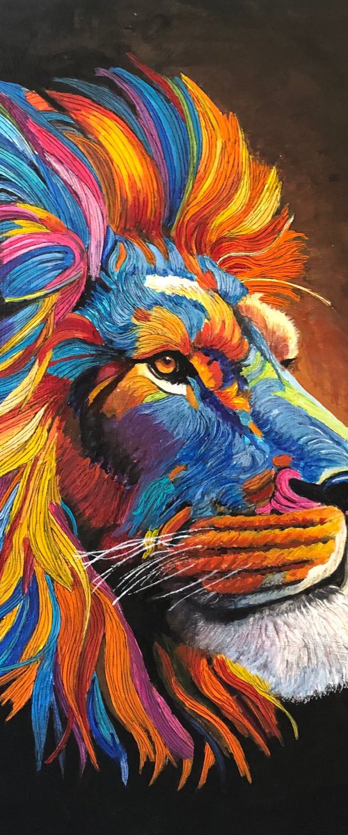 ROARSOME NEON LION SIDE FACE by Margaret Riordan